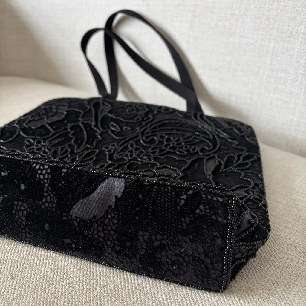 ERMO Made in China Black Beaded Lace Shoulder Bag - Image 5