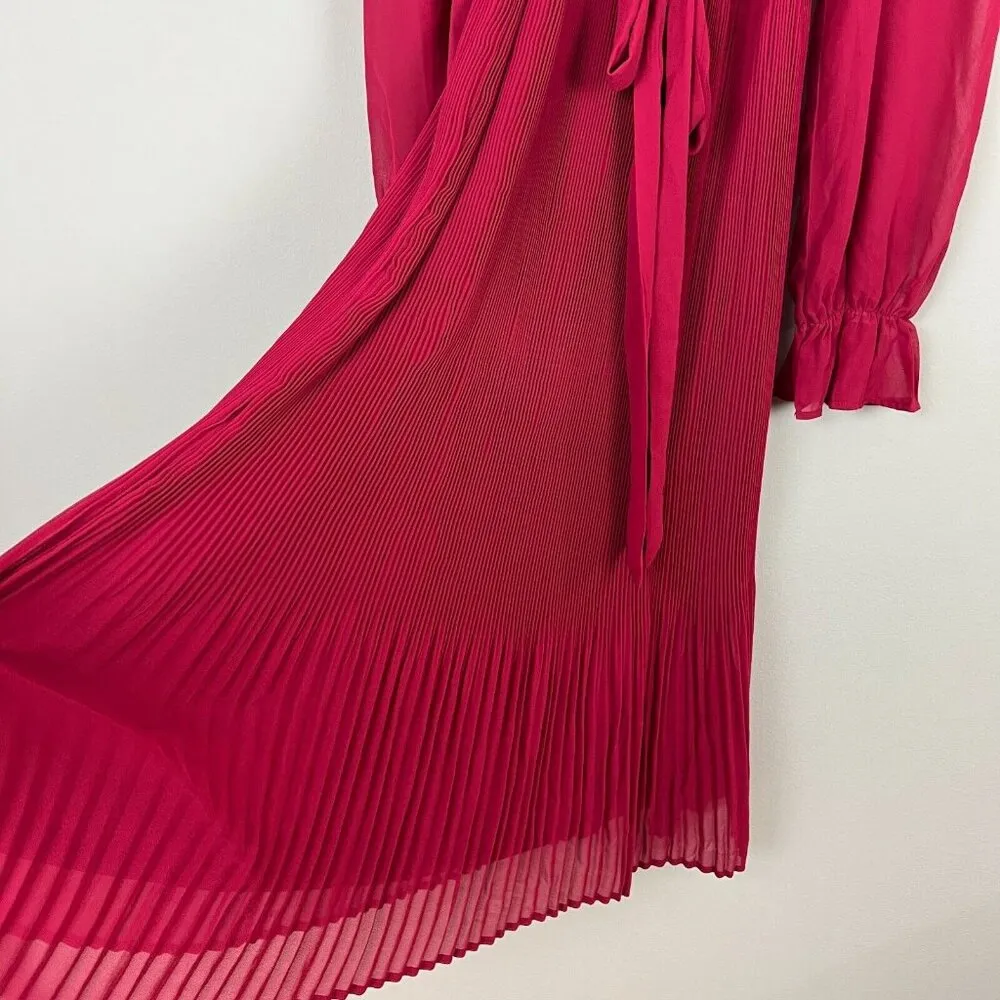 Anrabees Midi Dress XL Maroon Pleated Long Puff Sleeve Ruffle A - Image 9