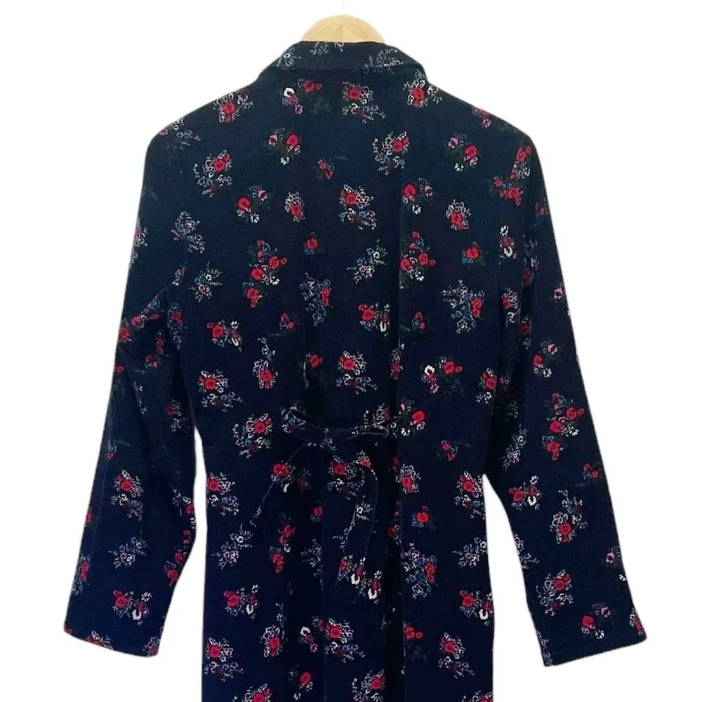 Vermont Country Store Pintuck Cotton Corduroy Dress Navy Blue Floral Size Medium - Image 11