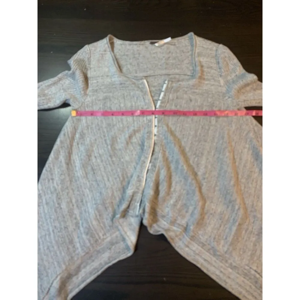 Free People BOHO Linen Blend Cardigan Sweater XS Gray Knit Artsy Lagenlook Lagom - Image 8