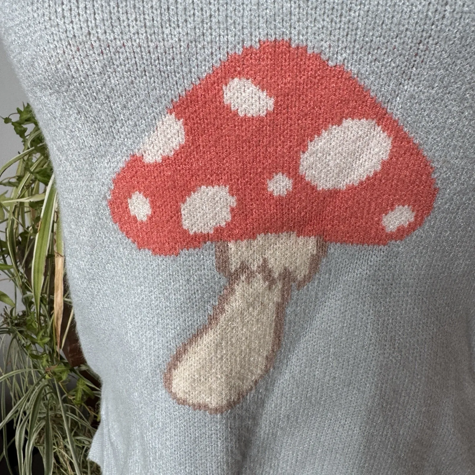 Mushroom Sweater Knit Tank Top Tie Shoulder Miss Sparkling Large Festival Whimsy Blue - Image 4