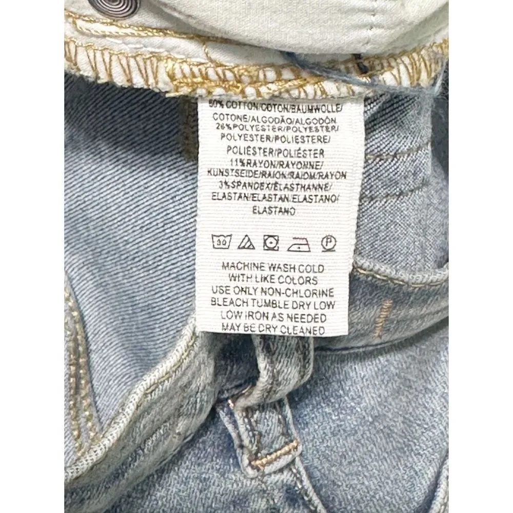 Free People Frayed Hem Distressed Mid Rise Skinny Jeans Blue‎ Stonewash Size 24 - Image 4