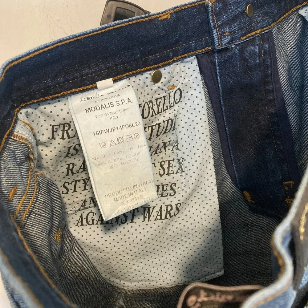 Frankie Morello of Milan women's size 26 paint distressed cotton capri cut jeans Blue - Image 6