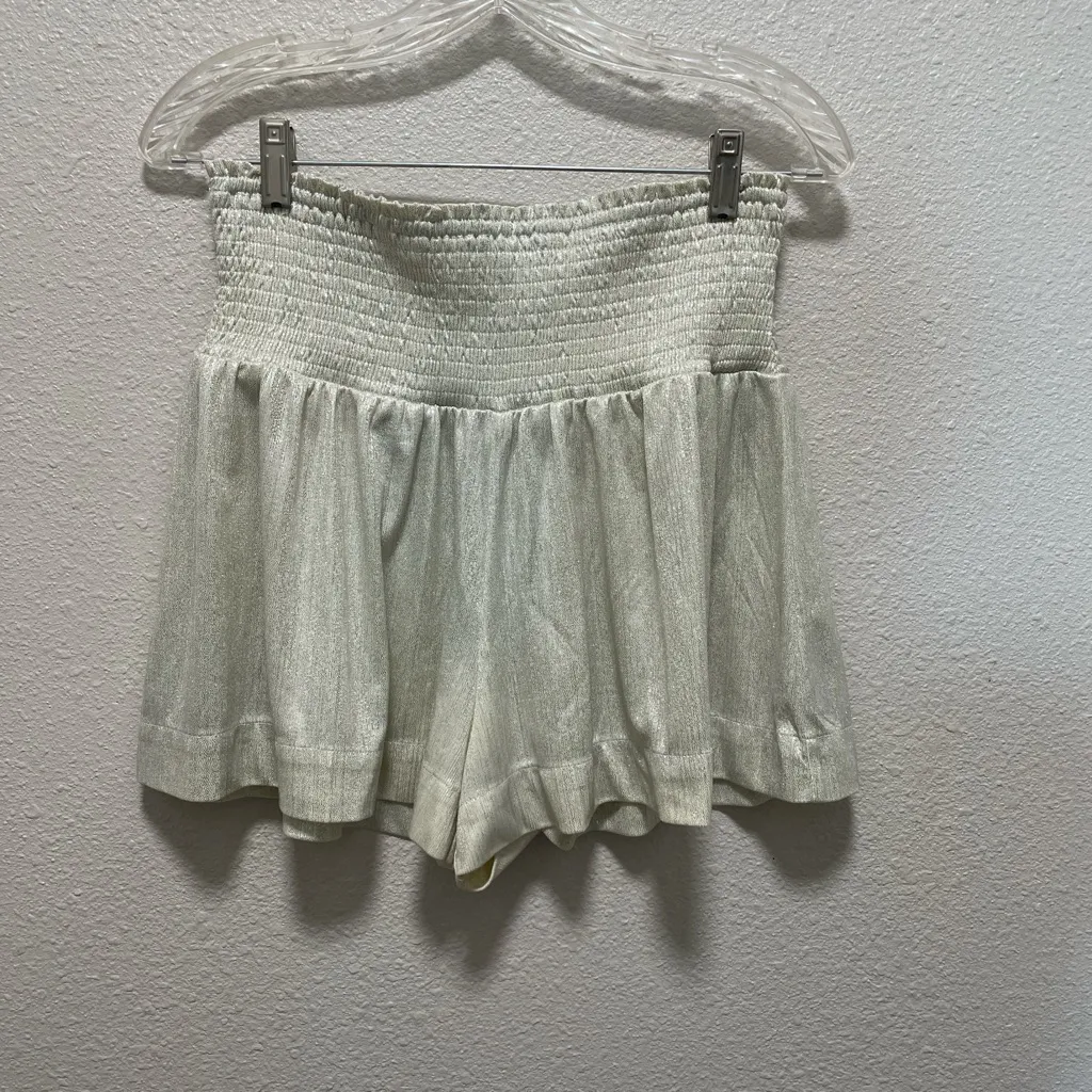 TCEC Holiday Silver Metallic Sparkly Flowy High Waisted Shorts Womens LG - Image 2