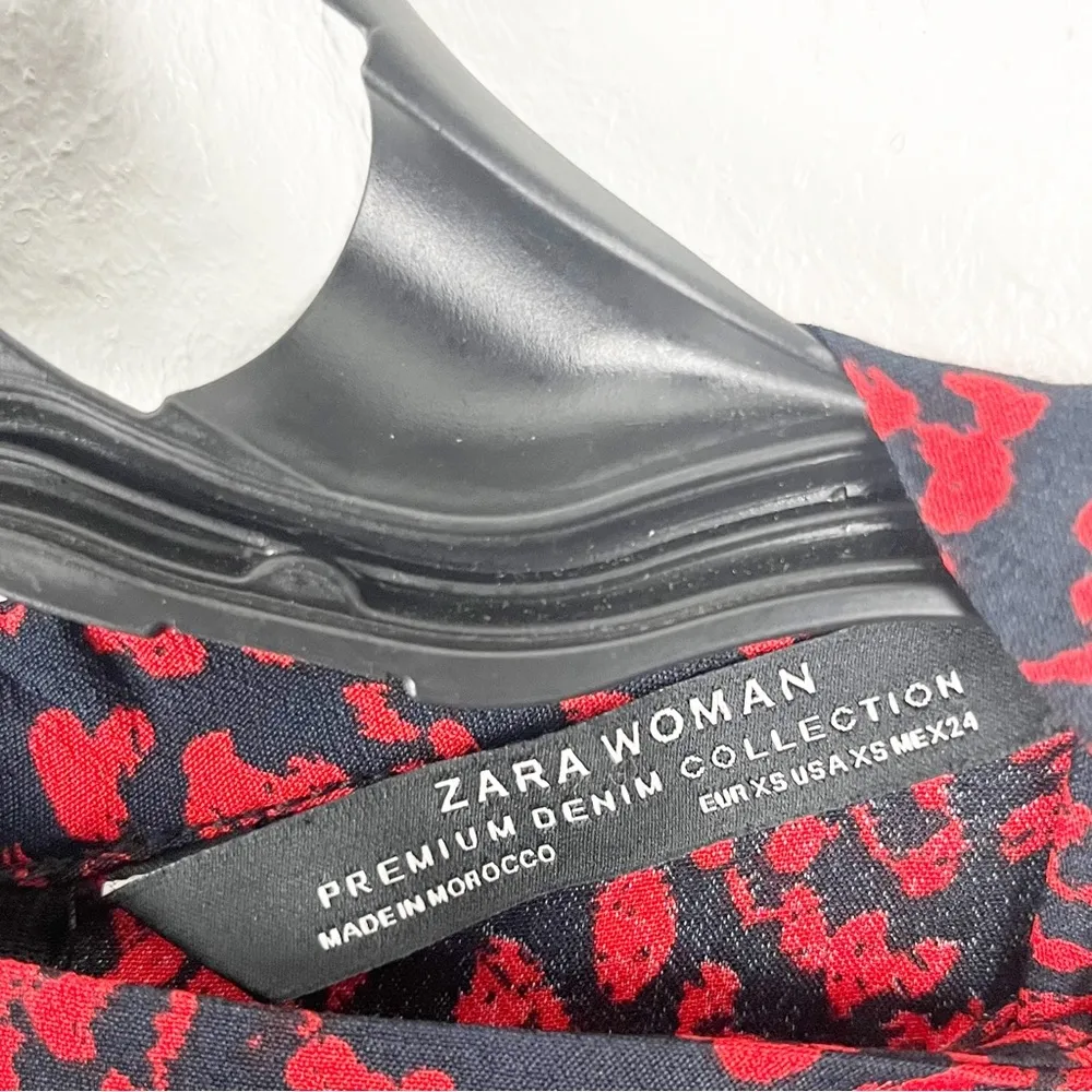 ZARA Premium Collection Black And Red Long Sleeves Ruffle Leopard Print Dress XS - Image 3