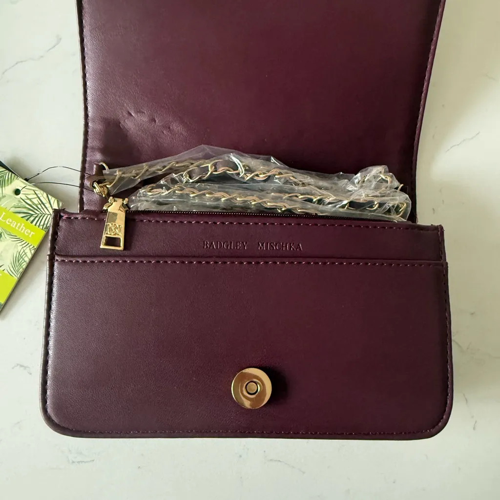 Badgley Mischka Vegan Leather Pleated Crossbody Bag - Plum‎ - NWT - Image 6