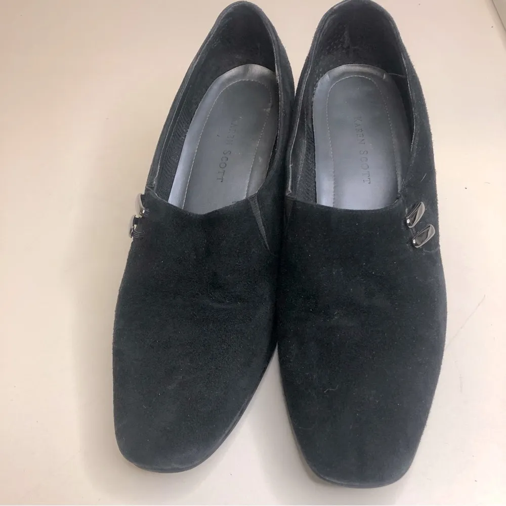 Karen Scott Soft Step Riley Black Suede Pump Faux Buckle Accent 2 Inch Heel 7.5 - Image 9