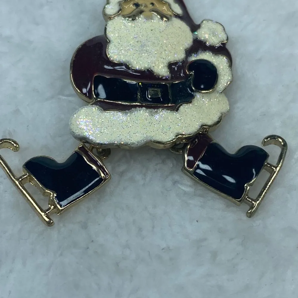 Christmas Santa On Ice Skates Jewelry Pin Brooch Articulated Moving Legs Enamel - Image 4