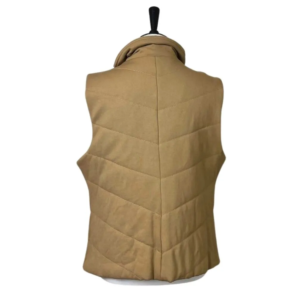 Coldwater Creek Quilted Vest Zip Front Pockets High Collar Tan Women's Size PXL - Image 2