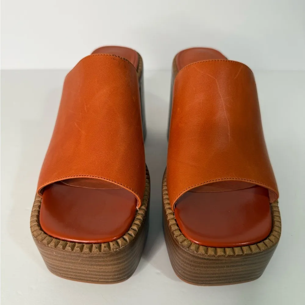 Jeffrey Campbell Anthropologie Women's Orange Honey Leather Platform Mules 7.5 - Image 4