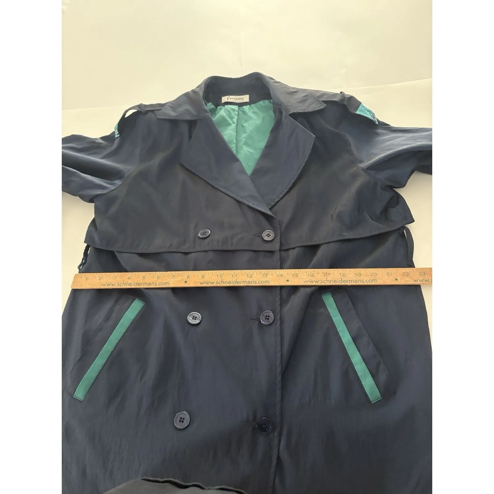 Vintage Forecaster Of Boston Trench Raincoat Size 12 Blue Black Iridescent - Image 13