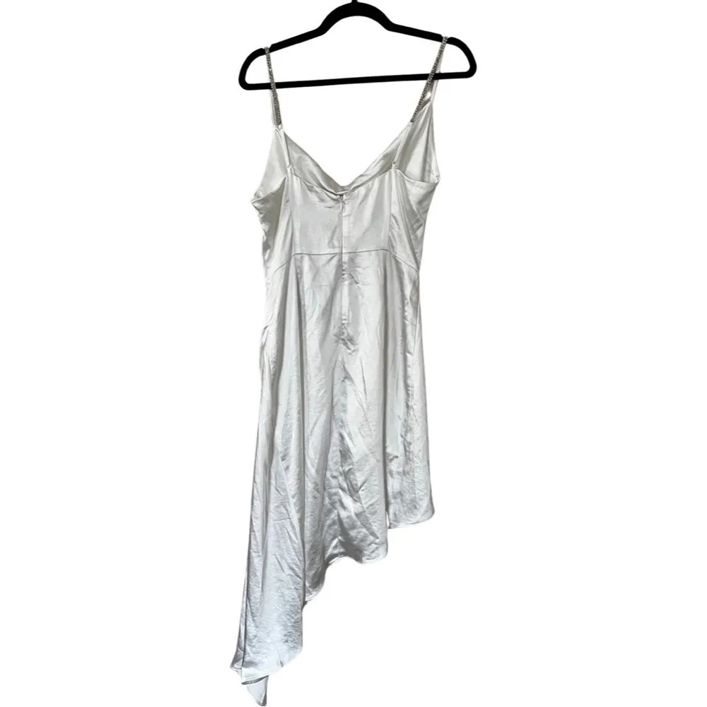 NWT ELIATT Satin Jacinda Rhinestone Asymmetric Cocktail White Dress Sz M - Image 4
