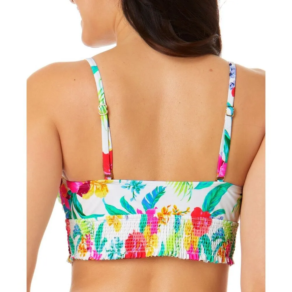 Salt & Cove Floral Print Smocked Bikini Top White Pink Multicolor Size M Size M - Image 2