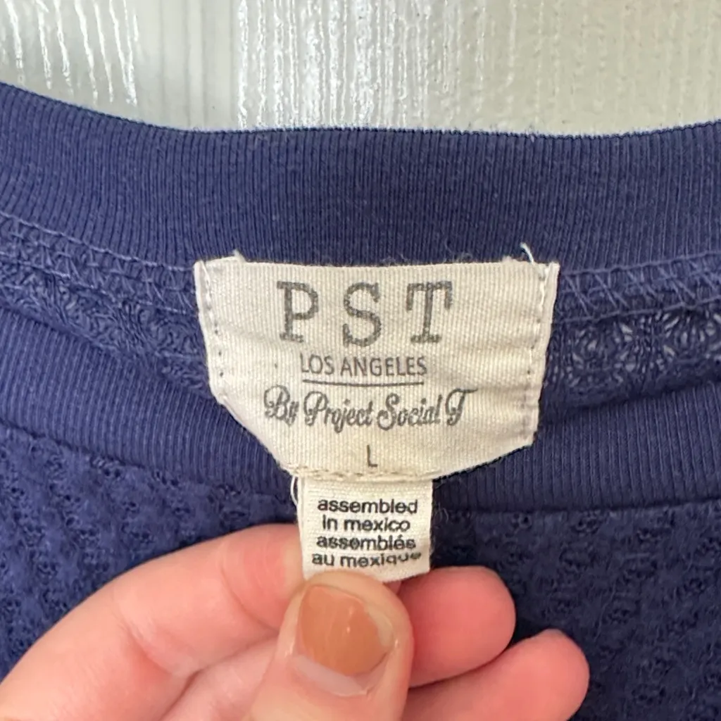 Navy Blue Waffle Knit Long Sleeve Top - Image 2