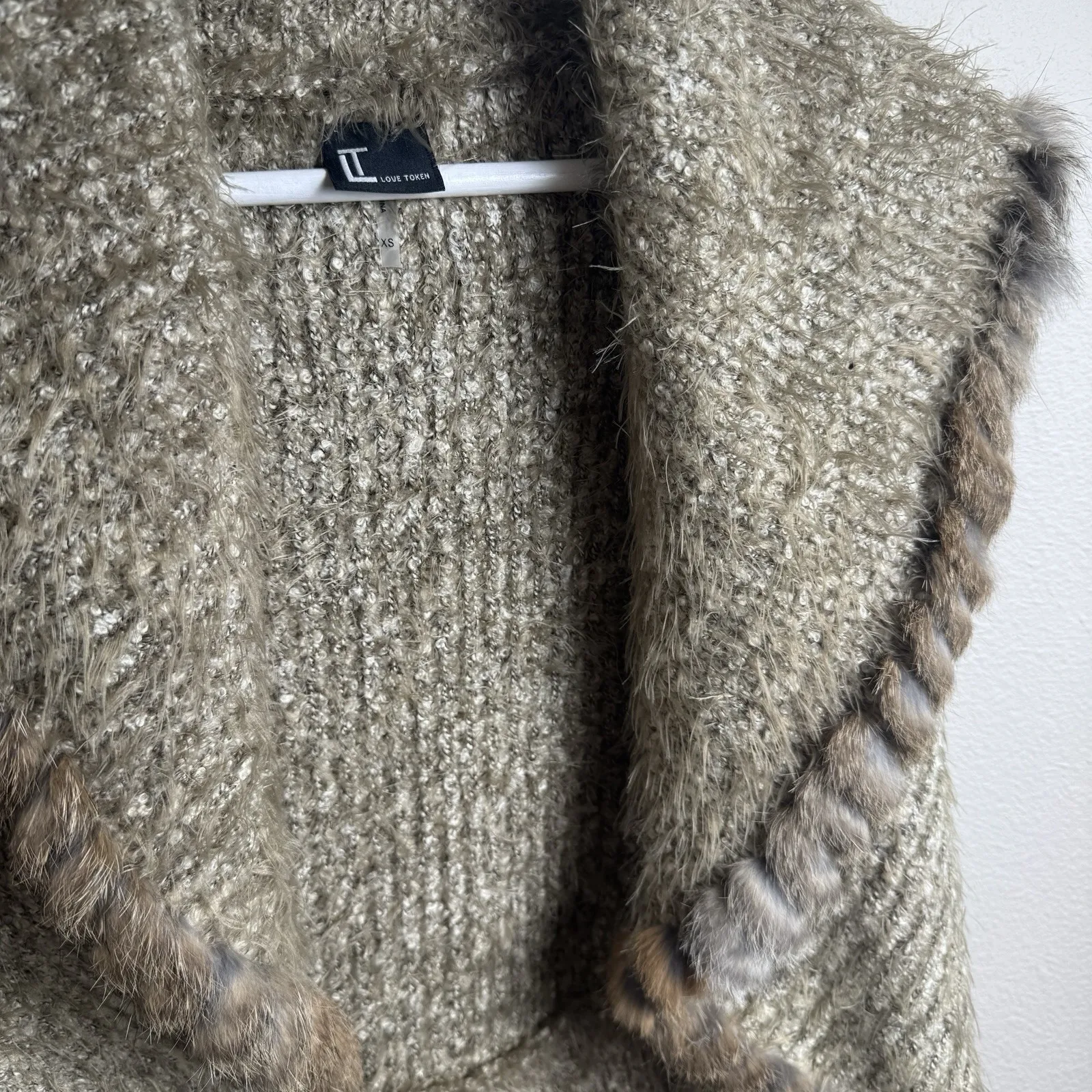 Love Token Vest Size XS  Womens Rabbit Fur Trim Beige Cozy Soft Luxe Sweater - Image 16