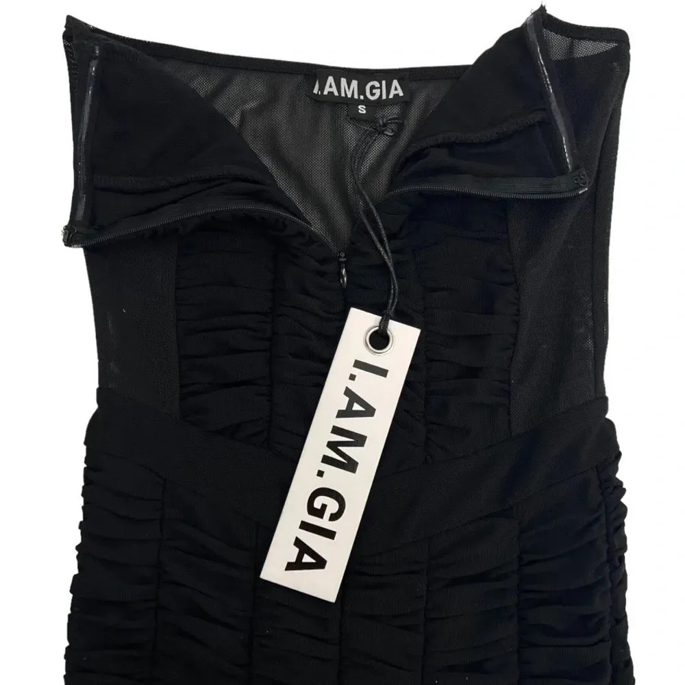 I.AM.GIA Ophelia Jumpsuit Ruched Mesh Strapless Stretch Black Sexy Chic Size S - Image 7