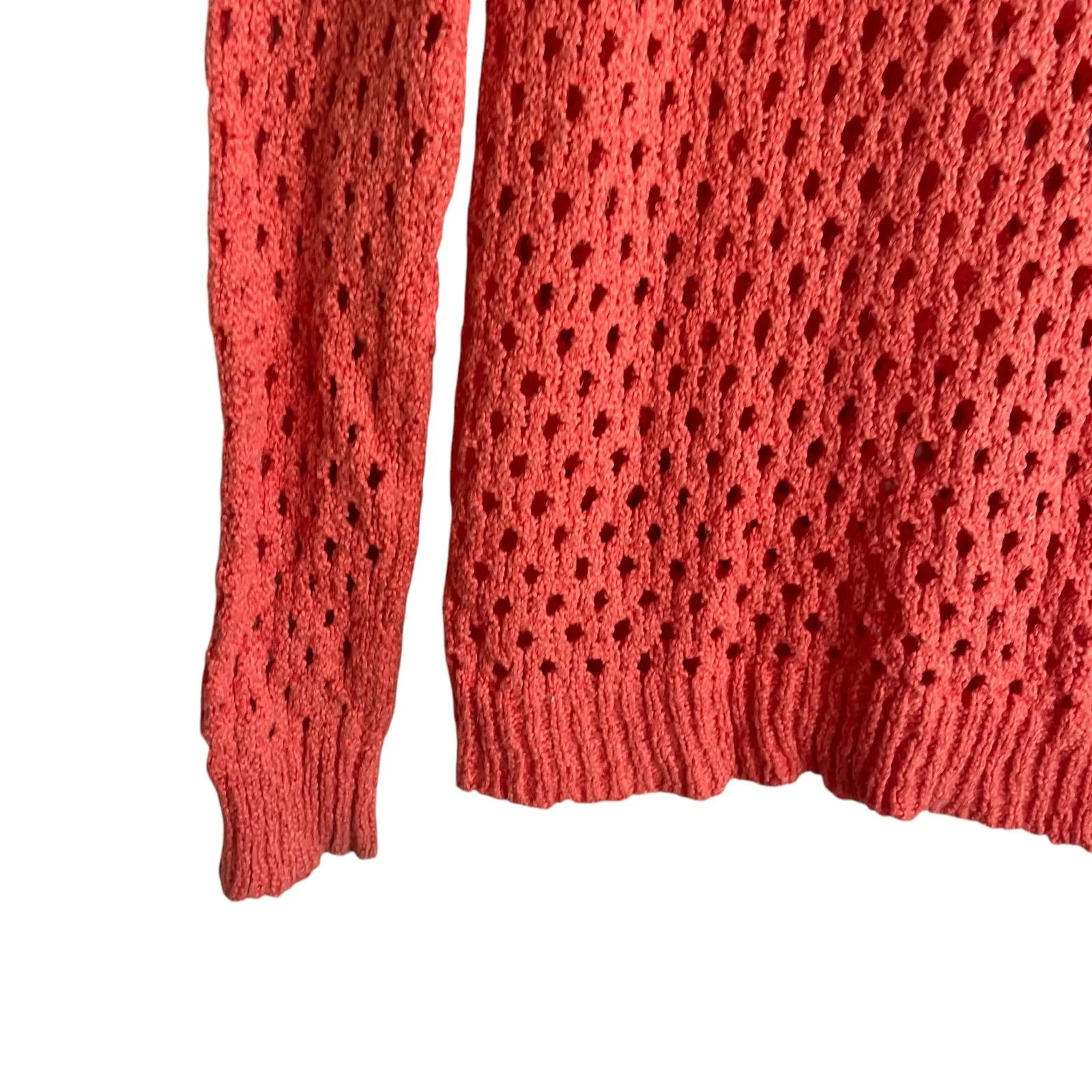 Olive & Oak Women Sweater S Orange Open Knit Beachy Coastal Boho‎ Cottage Chic - Image 4