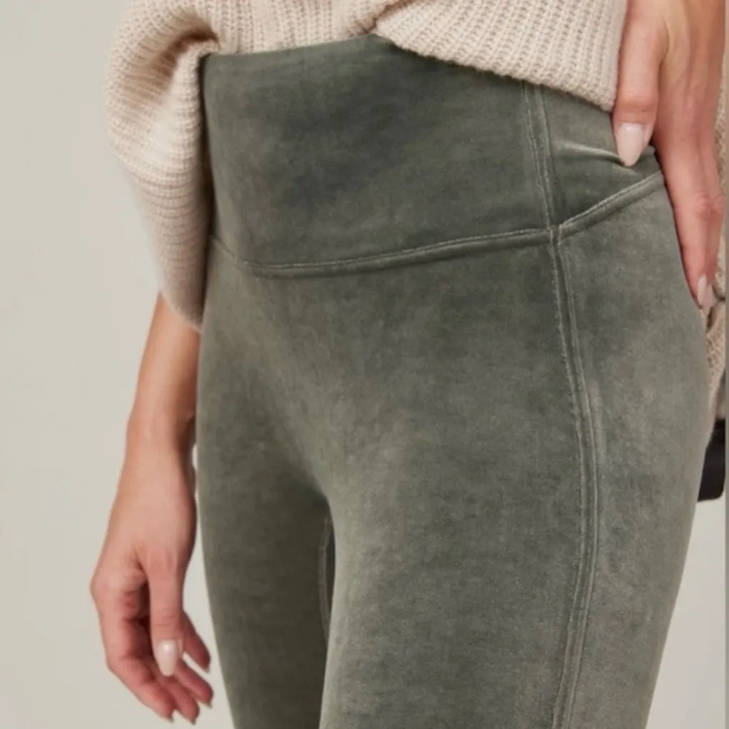 SPANX Contoured Power Waistband Velvet Leggings‎ in Dark Palm Green Size Large - Image 3