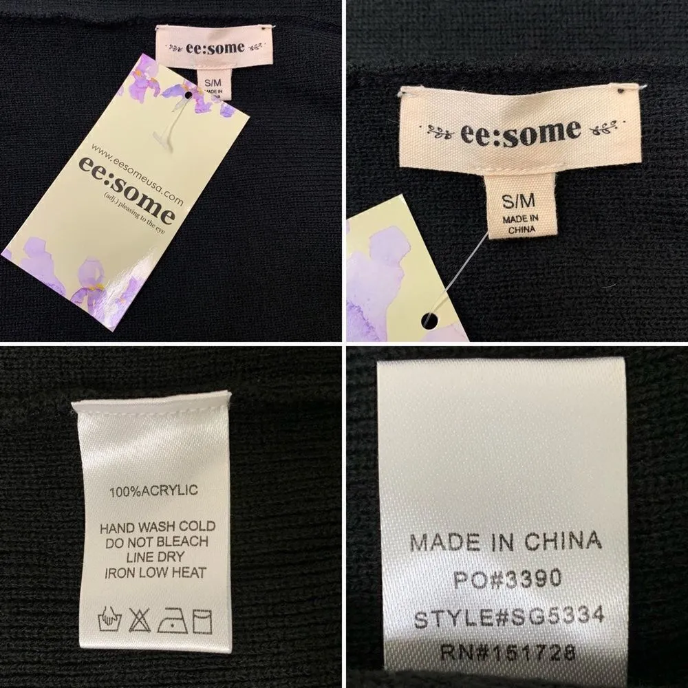 NWT ee:some Women’s Size S/M Black Waterfall Open Front Cardigan - Image 9