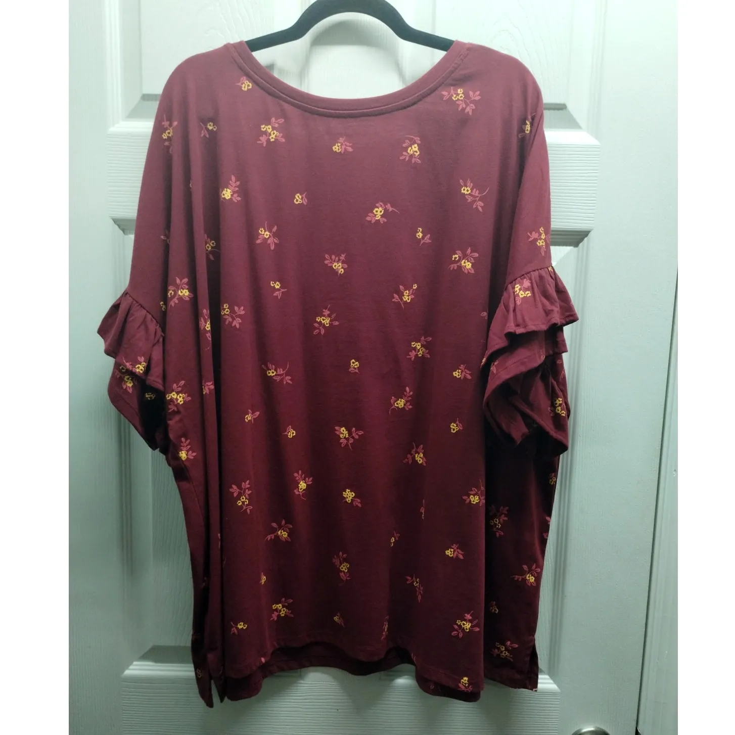 Woman Within Size 30/32 Burgandy Red Ditsy Floral Layered Sleeves Scoop Neck Top - Image 2