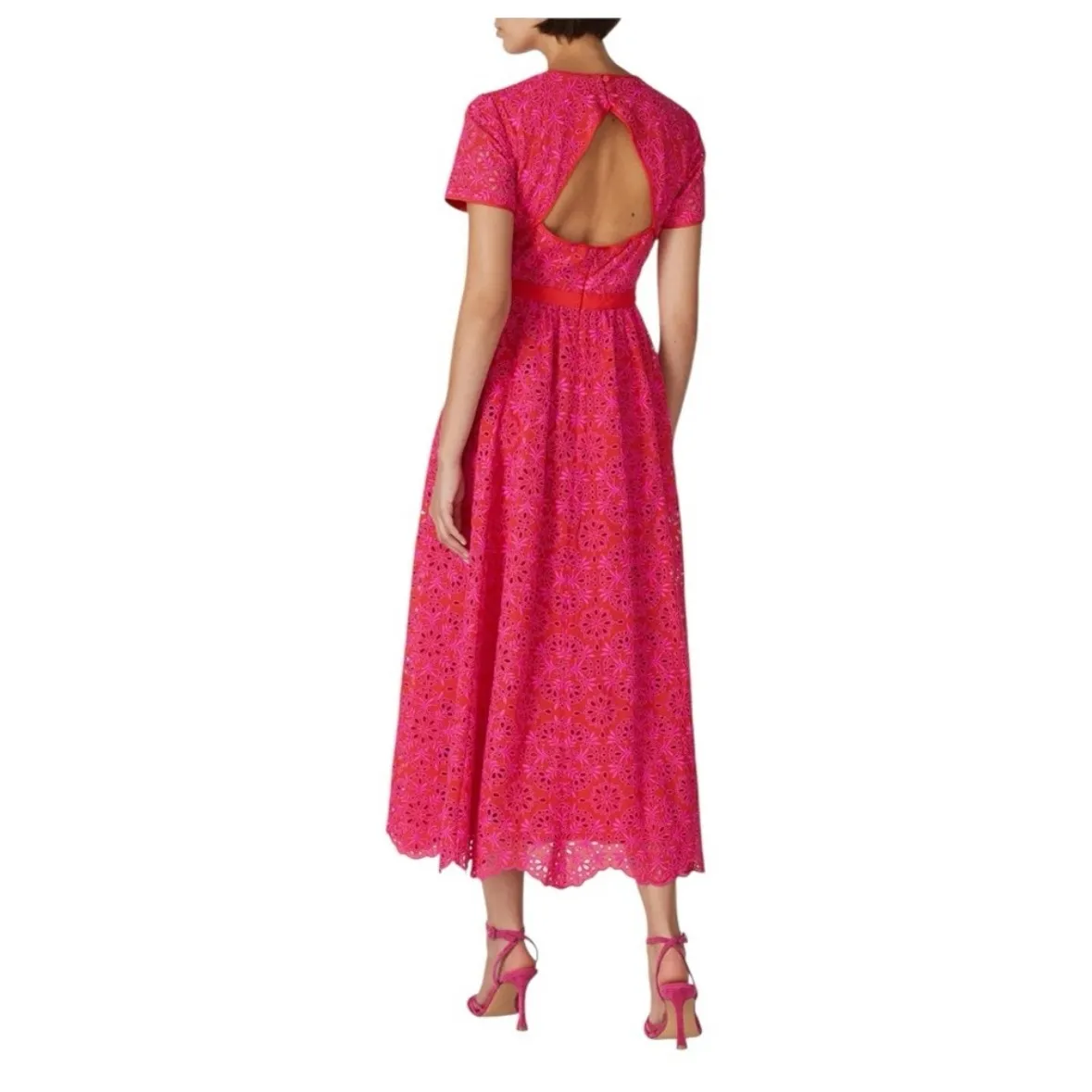 J. Crew‎ Laced Courtney Dress Sz 8 Pink Orange Crochet Open Back Feminine - Image 2