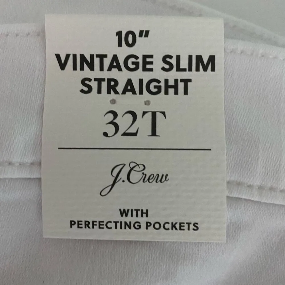 J. Crew 10" Vintage Slim Straight White High Rise Denim Jeans 32 T Tall New - Image 8