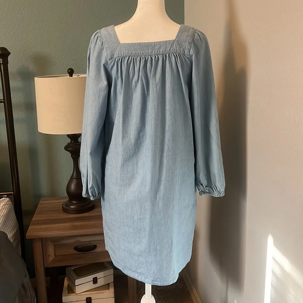 JCrew Squareneck Chambray Shift Dress Size Small - Image 4