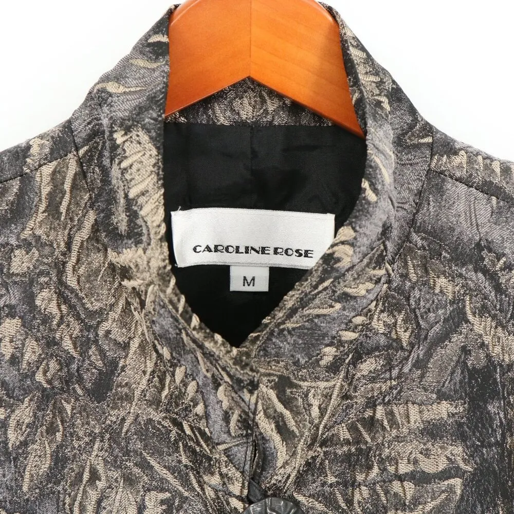 Caroline Rose Gray Beige Pewter Metallic Loop Button Front Jacket M Size M - Image 2