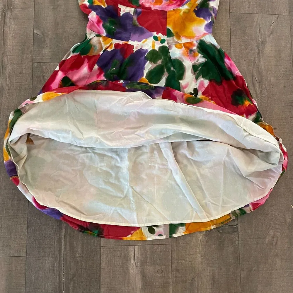 Vtg Calvin Klein Dress Women Summer Classic Colorful Floral Capped Sleeve Size M - Image 9