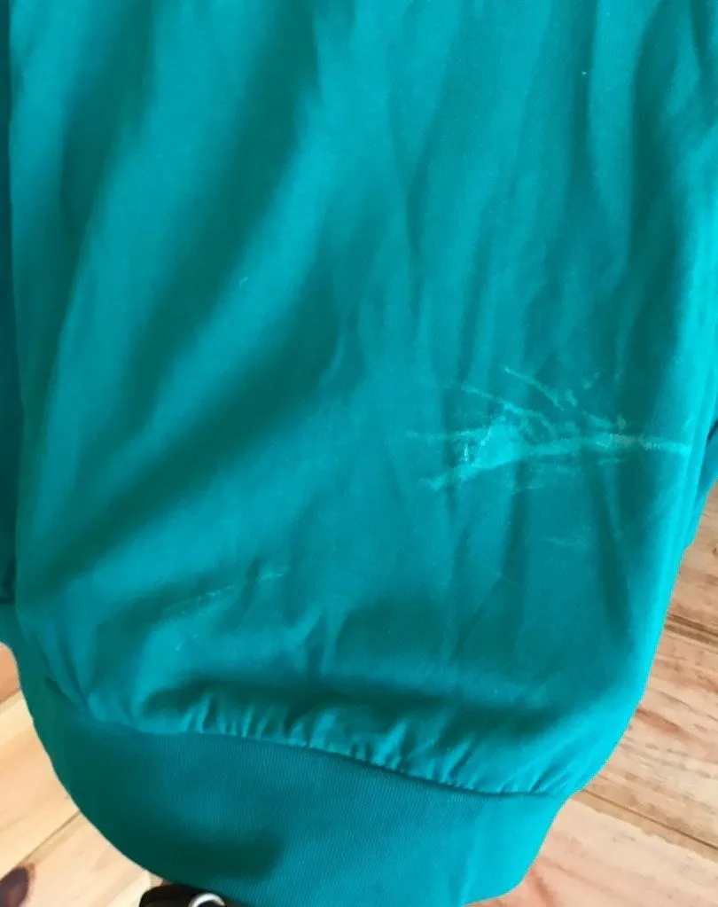 VINTAGE TEAL GREEN FLORAL EMBROIDERED THIN LONG SLEEVE COLLARED THIN SWEATSHIRT TOP Size M - Image 4