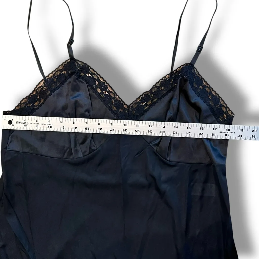 Vtg Vanity Fair Black Nylon Full Slip Floral Lace Chiffon Slip Dress 42 Coquette - Image 4