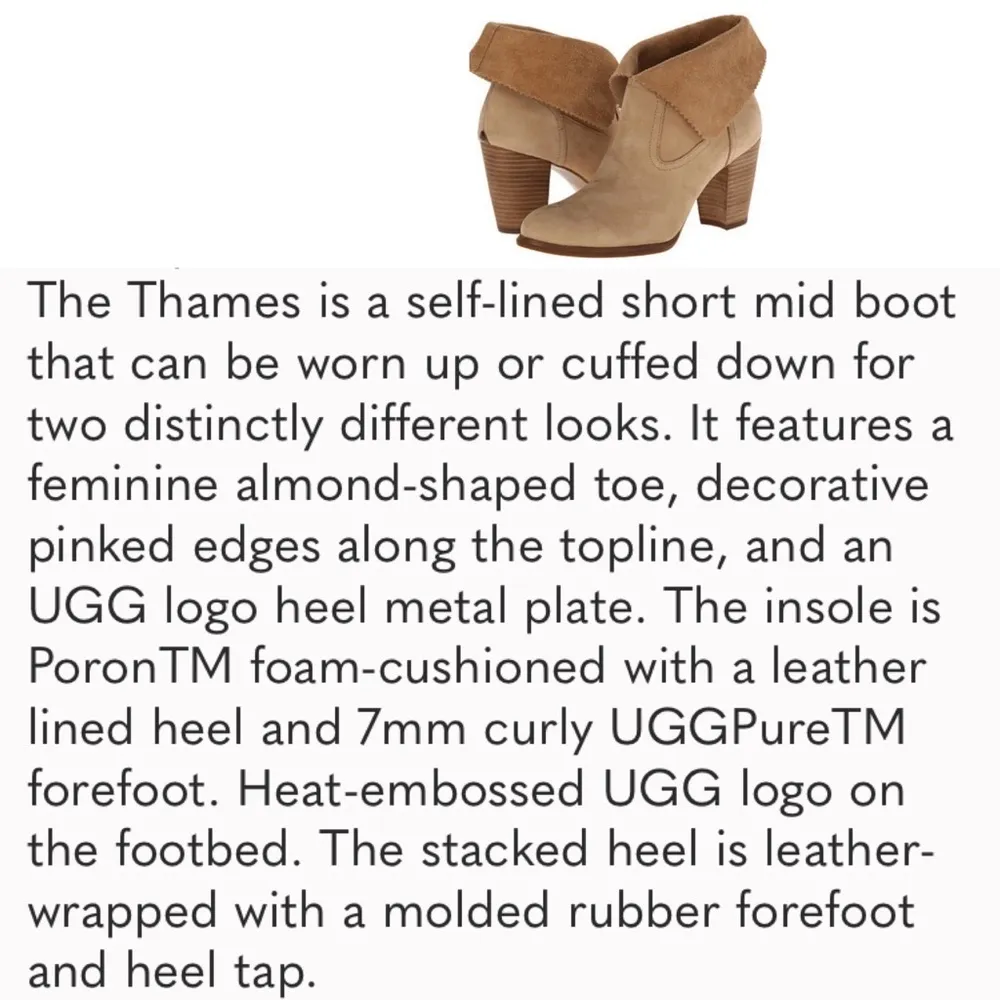 UGG “Thames” Nude Suede Leather Ankle Heeled Boots in Wet Sand Color Size 6 - Image 16