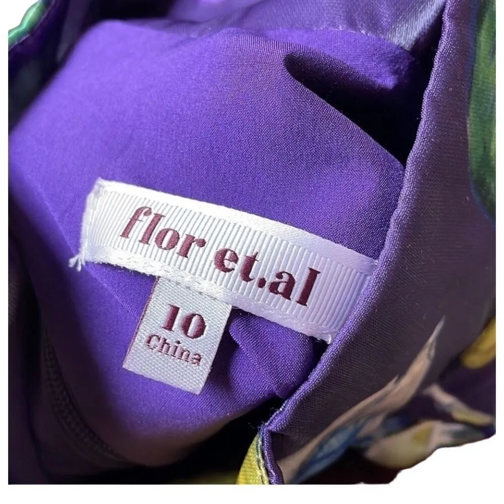 Flor Et.al High neck tiered liquid floral organza dress size 10 New Purple - Image 11
