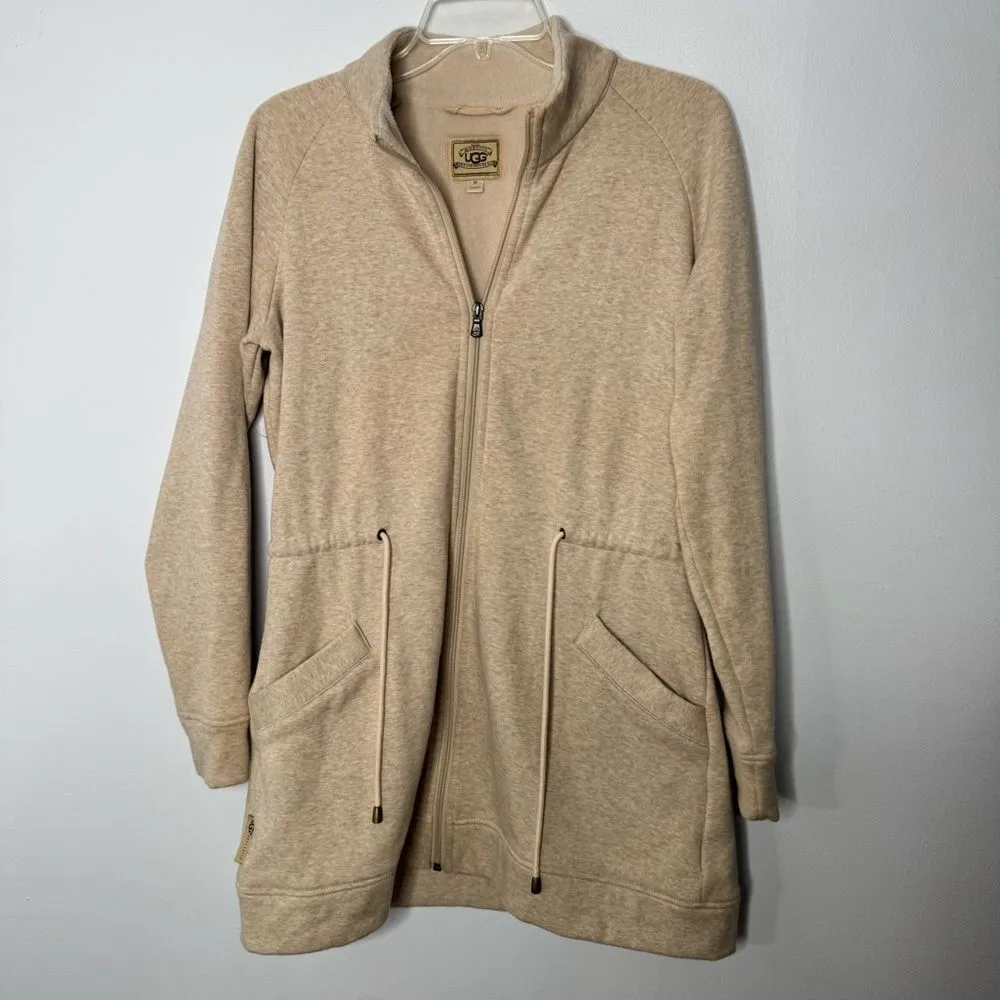 UGG Cream Zip-Up Jacket with Drawstring Waist Size Medium - Image 2