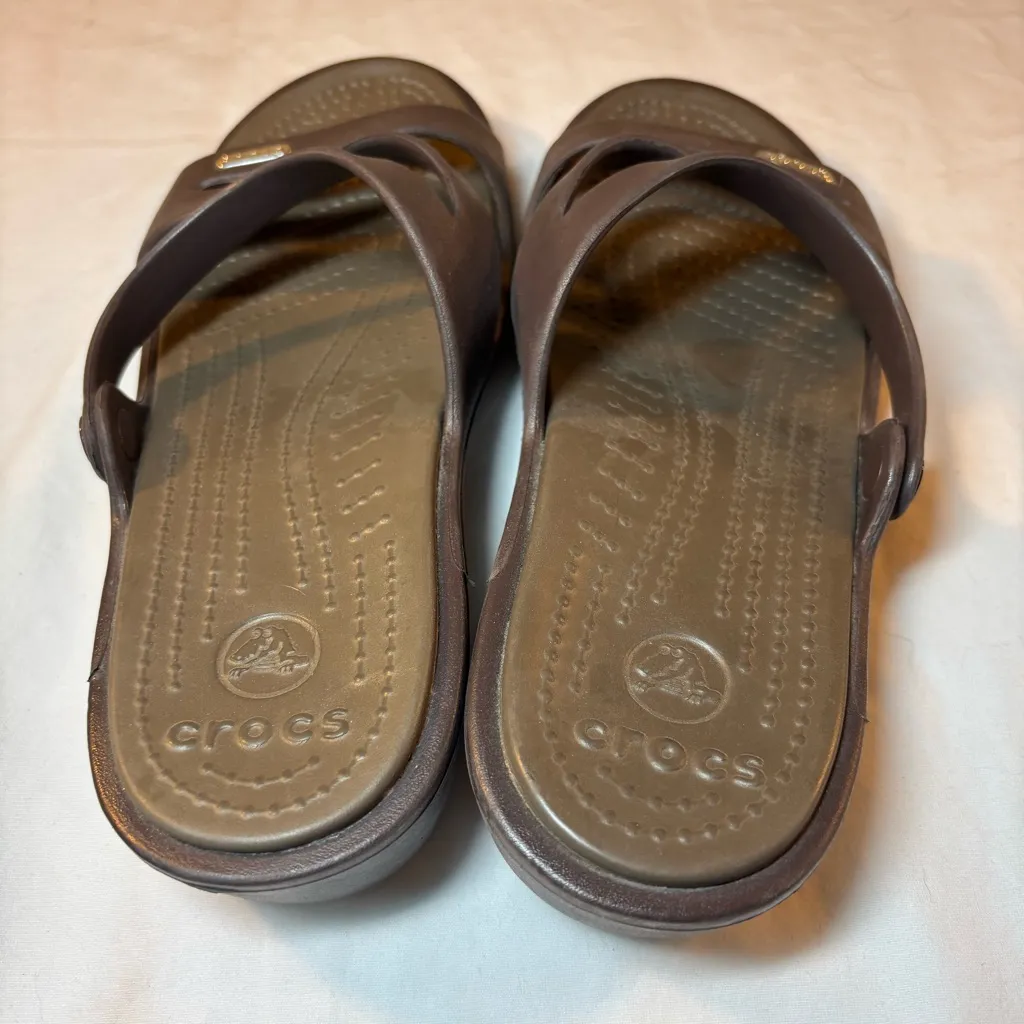 Crocs Patricia Wedge Sandals Slip On Neutral Brown On Brown Women’s Size W7 - Image 5