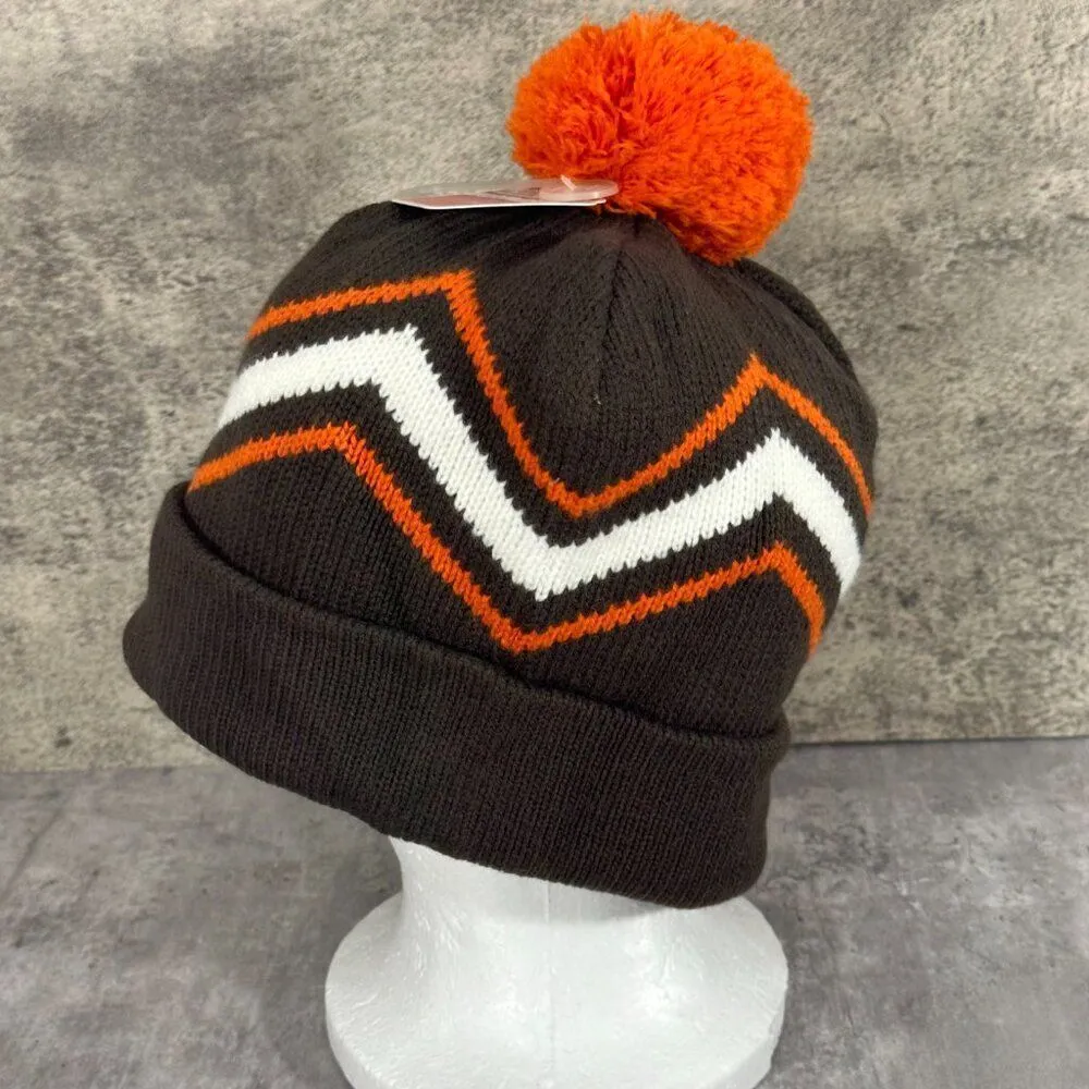 NEW Old Navy Beanie OS Brown Orange Knit Y2K Pom‎ Pom Winter Hat - Image 3