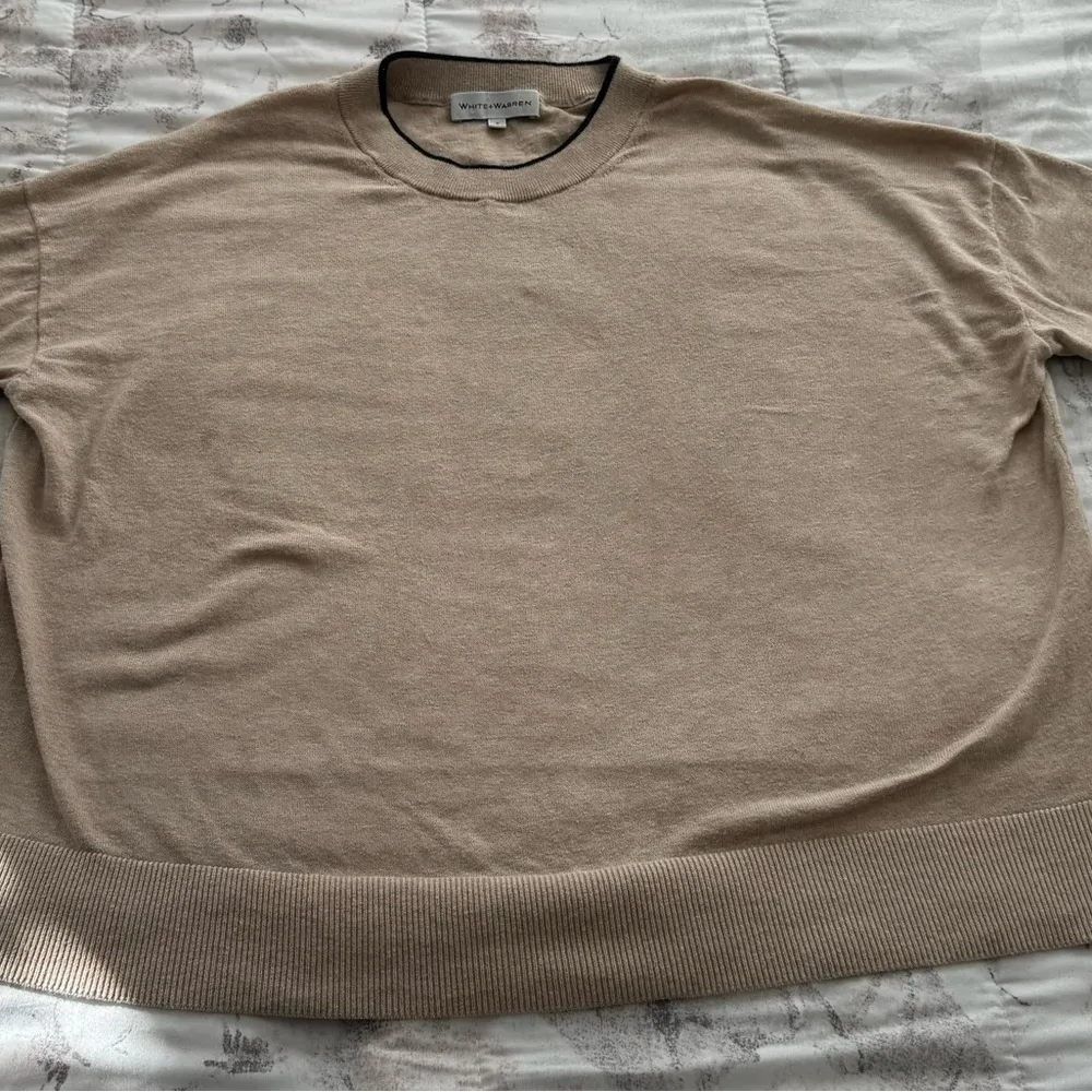 White + Warren silk cotton blend cream rib trim sweater, size S cottagecore Black - Image 14