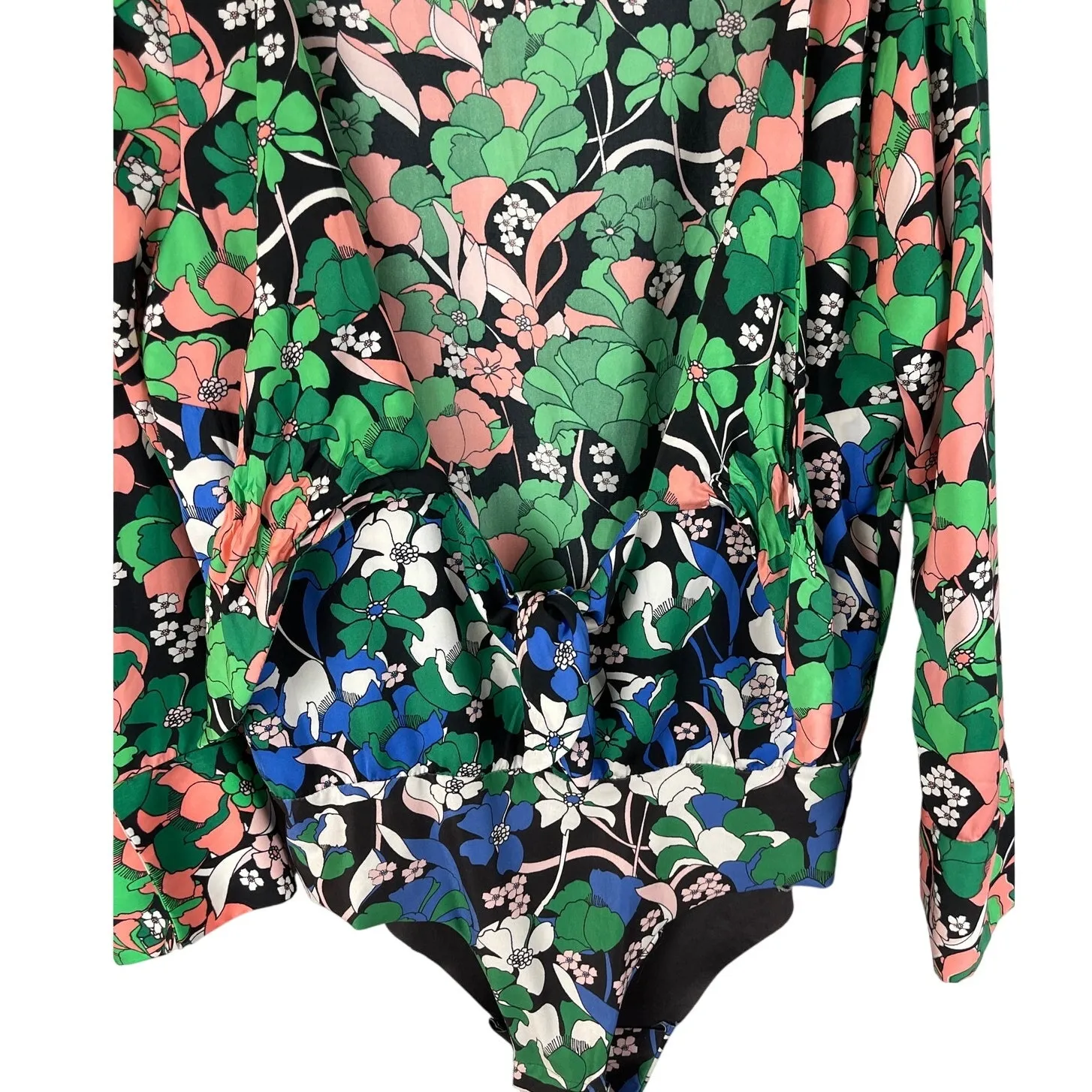 Zara Sateen‎ Double Tie Front 3/4 Sleeve Floral Bodysuit Size Medium - Image 9
