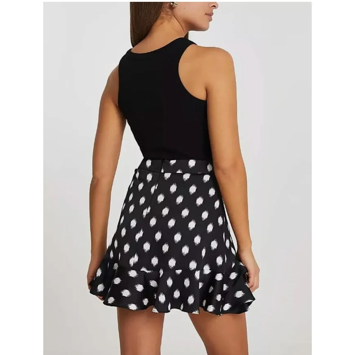 River Island Skirt Womens 6 US Black White Printed Ruffle Mini‎ - Image 4