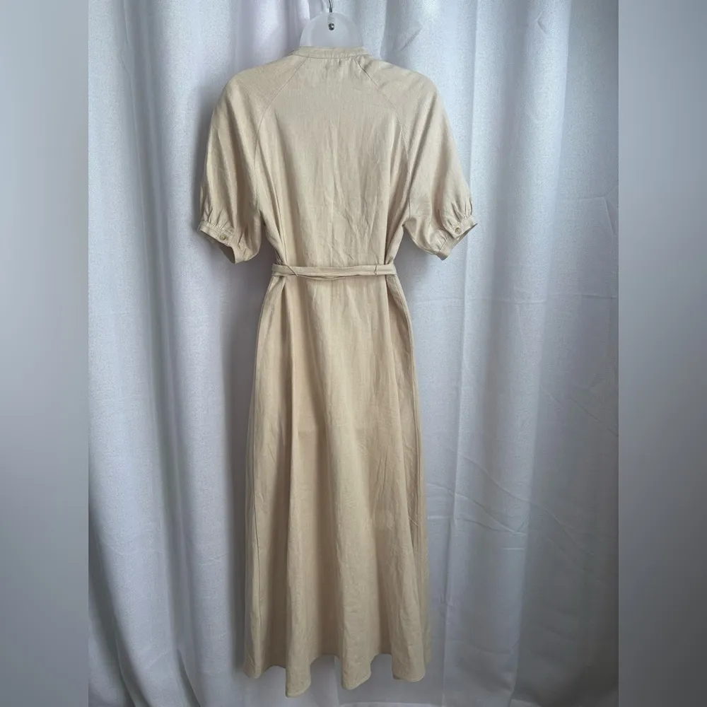 Nanette Nanette Lepore Womens Beige Work Maxi Belted Shirtdress Linen Blend 0316 Tan Size 4 - Image 7