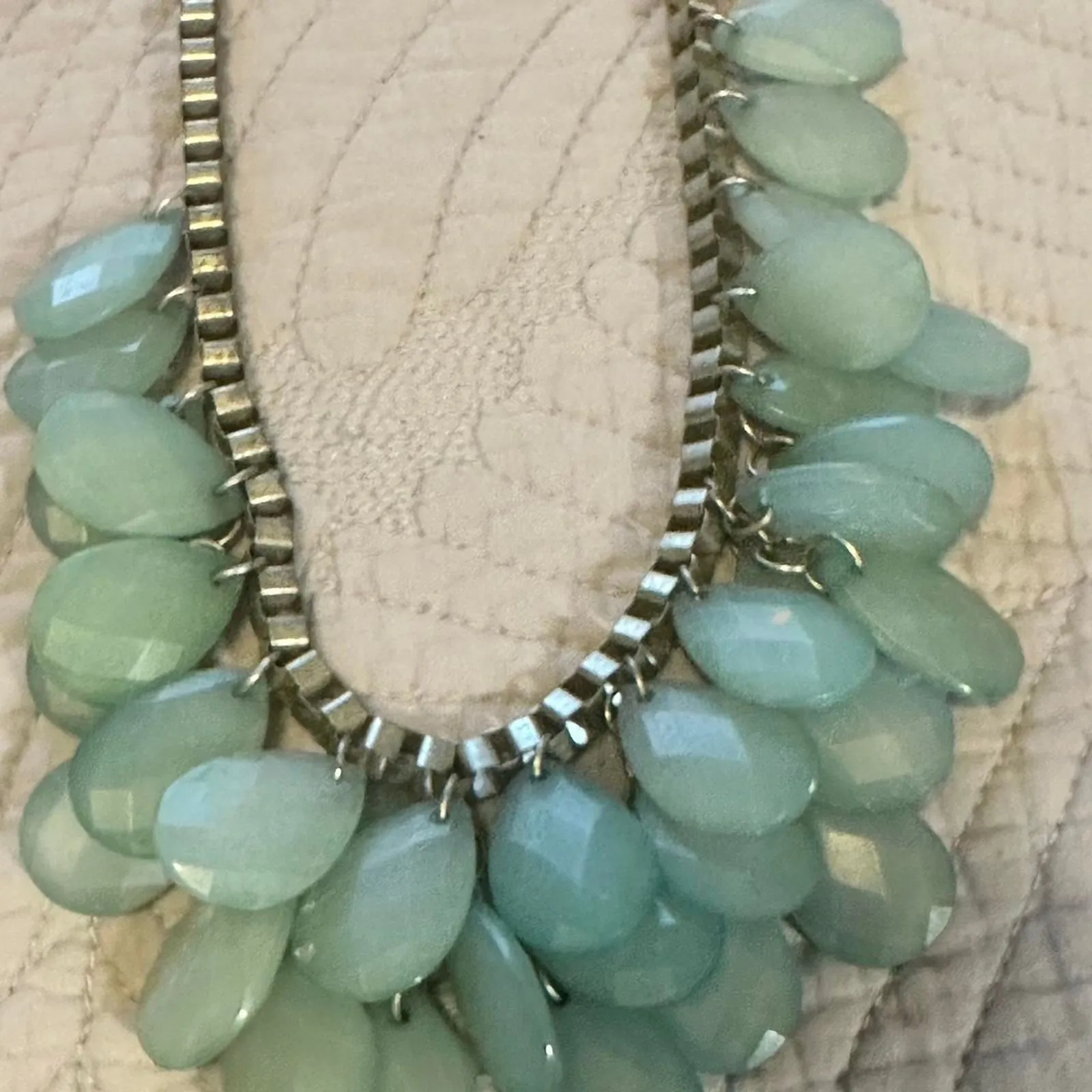 Statement Bib Necklace with Aqua Teardrop Beads & Silver‎ Chain - Image 7