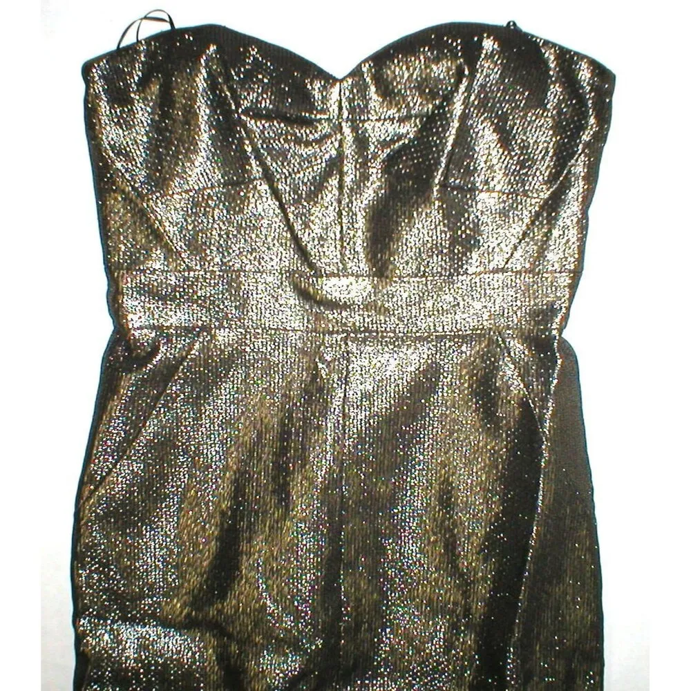 New NWT Womens Designer Trina Turk Dress Metallic Gold 10 Strapless Volare USA - Image 4