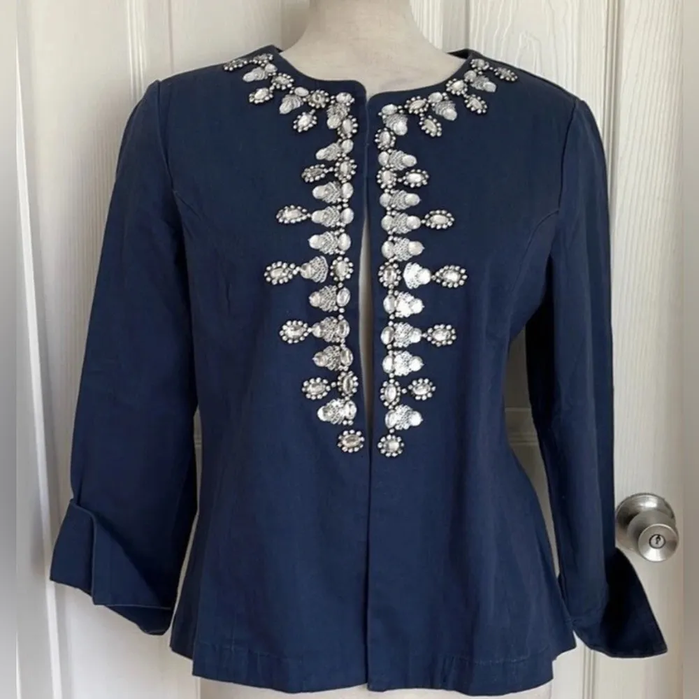NWT American Glamour Badgley Mischa Embellished Navy Blazer size M - Image 2