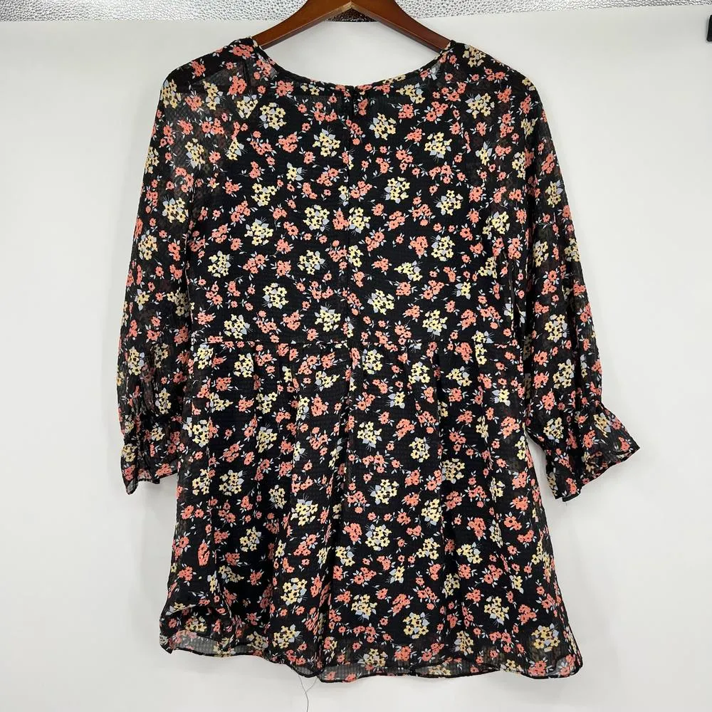 Free People Dress 2 Black Floral Mini Long Sleeve Boho Lined Zipper Revolve - Image 2