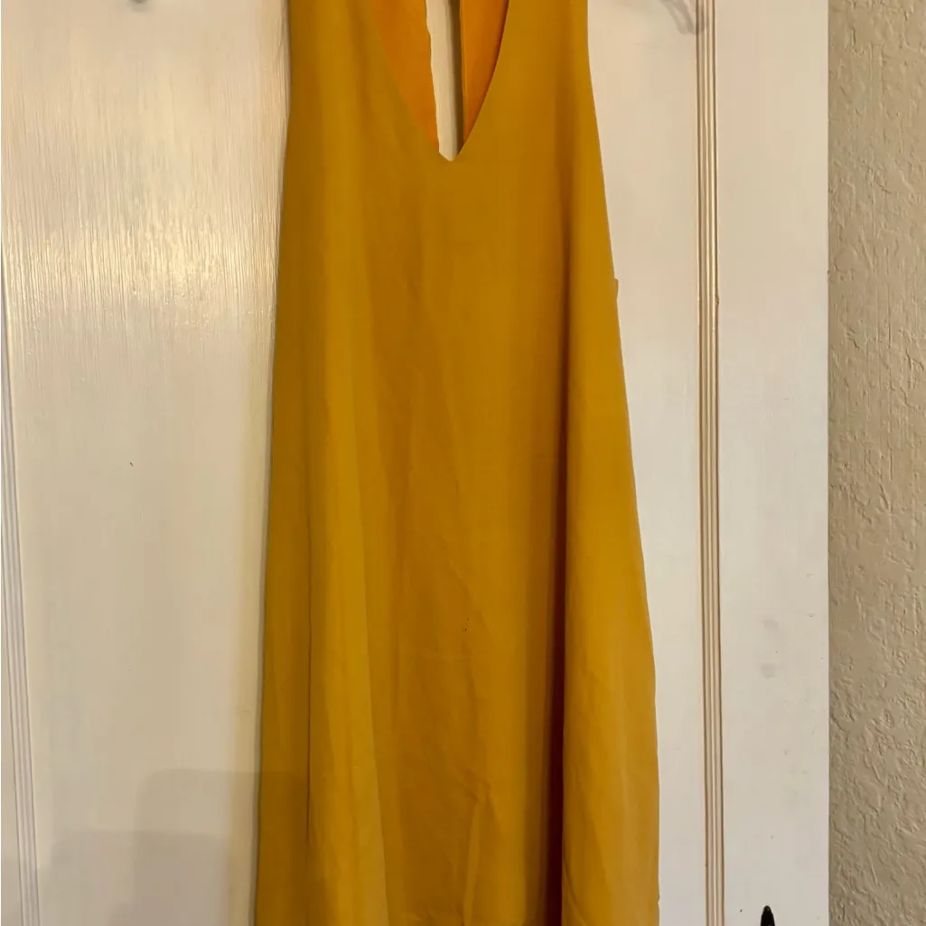 Lulus Groove Thing golden yellow swing dress with a mock neck and front cutout - Image 3