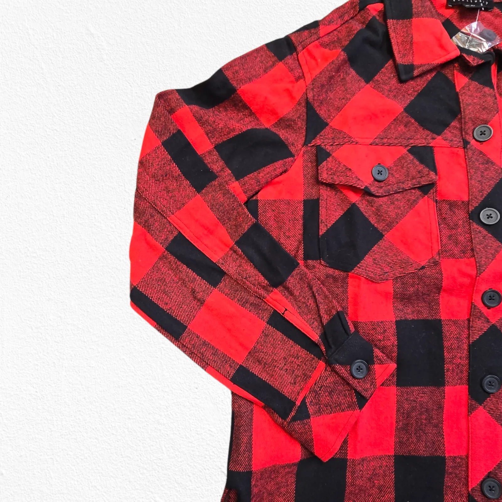 Sanctuary Red Black Buffalo Plaid Button Up Flannel Shirt Shacket Size Medium - Image 6