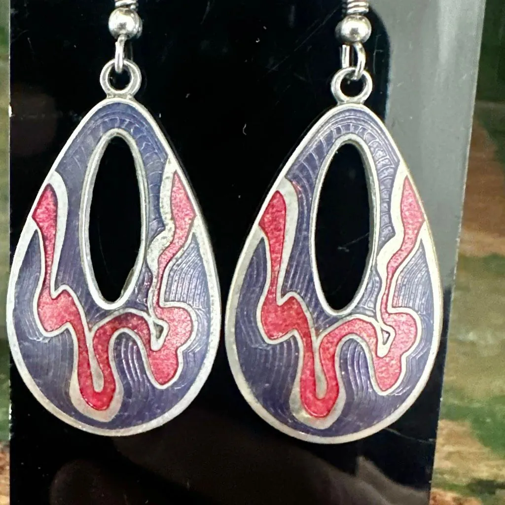 Vintage Cloisonné Abstract Teardrop Earrings - Image 2