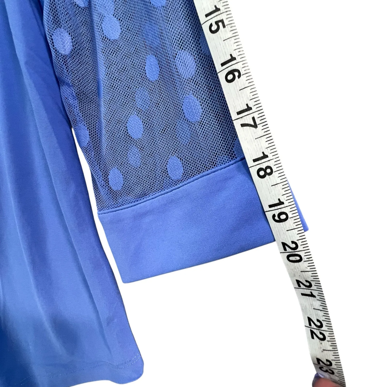 Studio 1886 Asymmetrical Top Womens S Blue Polka Dot Mesh Sleeves Button Modern - Image 10