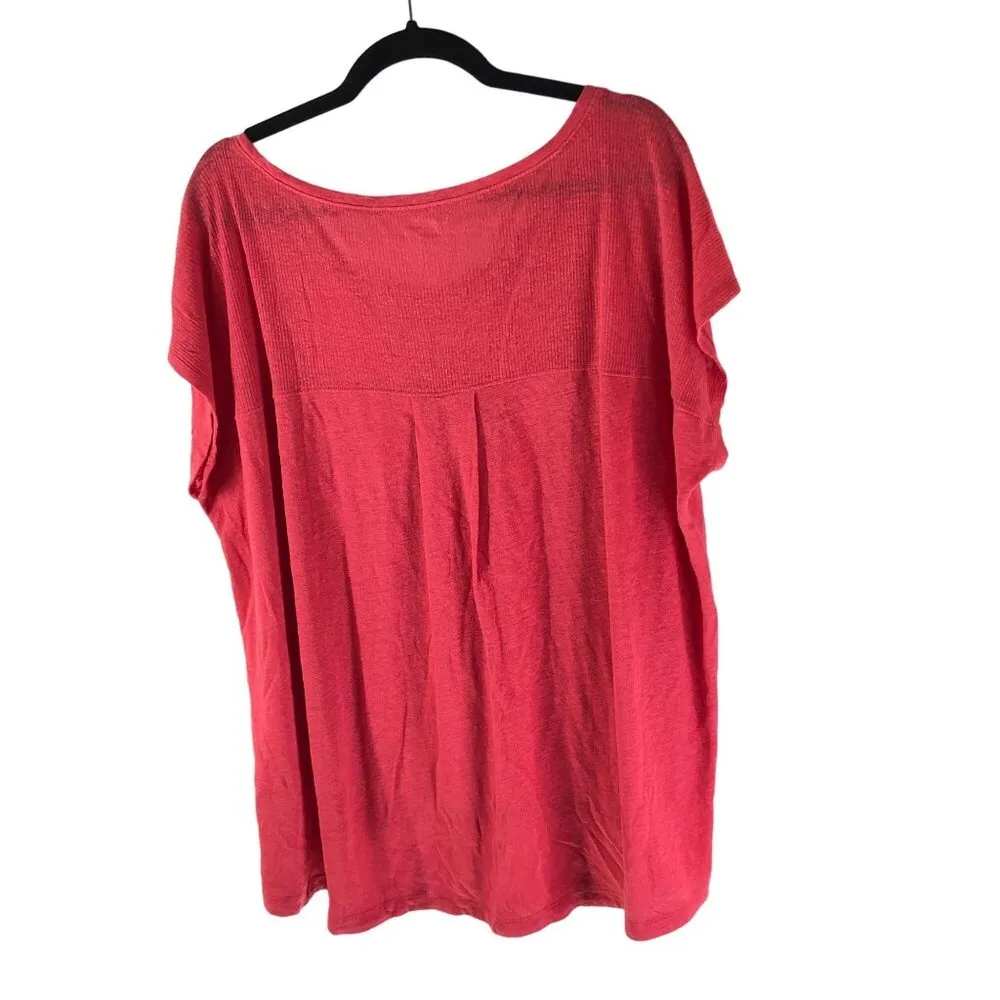 Eileen Fisher Womens Red Linen Loose Fit Hi Low Hem T-Shirt Top Size L - Image 2