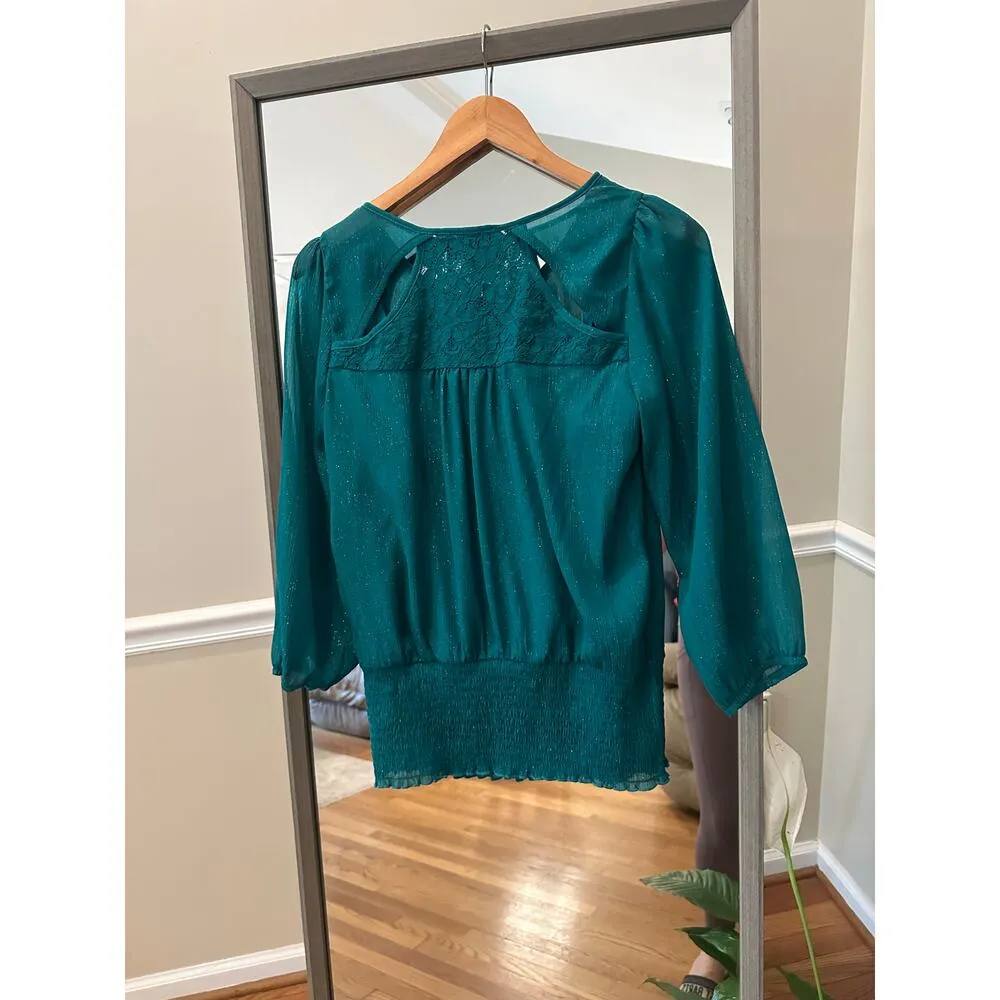 BCX Green Blouse Size Medium‎ Shimmery - Image 3